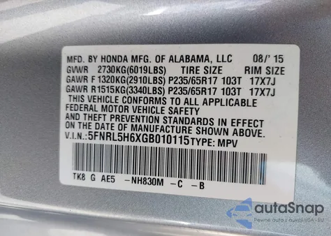 2016 Honda Odyssey Ex-L from USA, damaged, VIN 5FNRL5H6XGB010115